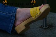 Linda in wooden clogs