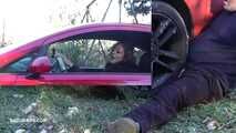 Mistress Cleo smokes and smashes balls with a car CBT A picture in a picture version