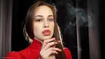 Non smoker Masha is smoking 120mm cigarette