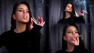 18 y.o. Tanya is smoking two 120mm all white cigarettes