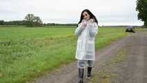 Miss Amira in Lepper nylon rain gear and transparent rain suit with Ilse Jacobsen coat