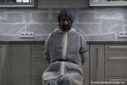 Miss Amira in AGU nylon rain gear and transparent rain suit gets bound and gagged hard