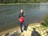 Watch Chloe enjoying her shiny nylon Rainwear at the River