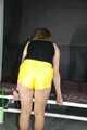 Watch Pia in her special yellow shiny nylon Shorts