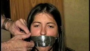 FIRST GRADE LATINA SCHOOL TEACHER MOUTH STUFFED WITH STINKY SOCK, DUCT TAPE GAGGED & TIED IN CHAIR, WRAP TAPE GAGGED, BAREFOOT, & F0RCED TO MAKE RANSOM CALL (D66-8)