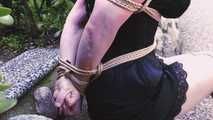  Box Bondage - Big-Boobed Babe Bound in Silky Slip Outdoors