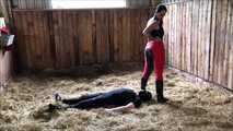 After the ride without saddle the slave licks the riding trousers cleanly