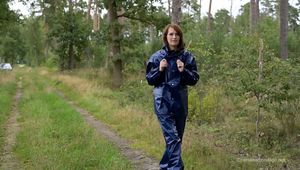 Miss Petra goes for a walk in Farmerrain jacket,  rain dungarees and rubber boots