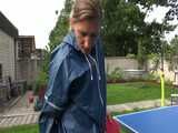 Watch Sandra playing Table Tennis in her oldschool Rainsuit