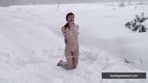 Naked barefoot Greta is tightly bound in snow - Part 1