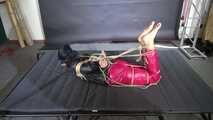 Marie M tightly bound and gagged in shiny nylon Rainwear