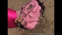 Ewa - public tied in Wet and Messy shiny Spandex leggings and downjacket