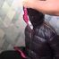 Plastic Bag breathplay in shiny Duvetica coat