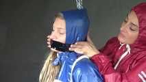 SEXY SANDRA being tied and gagged with ropes and a clothgag from Stella  both wearing sexy shiny nylon AGU rainwear (Video)