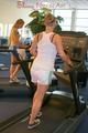Katharina and Jenny during their workout in the fitness center wearing sexy shiny nylon shorts and tops (Pics)