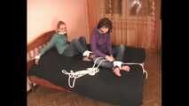 Catt and Alexa - Naughty girl tied up before joining helpless girlfriend on the bed (video)