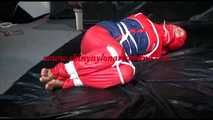 ***SANDRA*** tied and gagged with ropes on the floor wearing a supersexy oldschool down suit (Video)