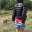 Self-Touching with Downjacket and Satinshorts