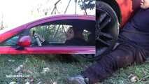 Mistress Cleo smokes and smashes balls with a car CBT A picture in a picture version