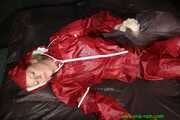 Watch Pia enjoying her shiny nylon Oldschool Rainwear in her shiny nylon Bedsheets