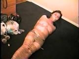 50 Yr OLD TRAVEL AGENT'S KEDNAP PT-9 MUMMY WRAPPED WITH CLEAR PLASTIC WRAP, TAPE WRAPPED & WRAP TAPE GAGGED & SPANKED (D60-2)