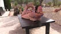 Two milf slave girls tied up and punished outdoor