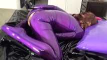 purple latex catsuit and high heels 