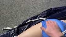 Lady M tied and spanked in shiny blue nylon shorts