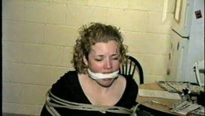19 YEAR OLD COLLEGE STUDENT SHANA IS TIGHTLY BOUND TO A CHAIR AND HAS HER MOUTH STUFFED & CLEAVE GAGGED ON SCREEN 2 TIMES (D53-10)